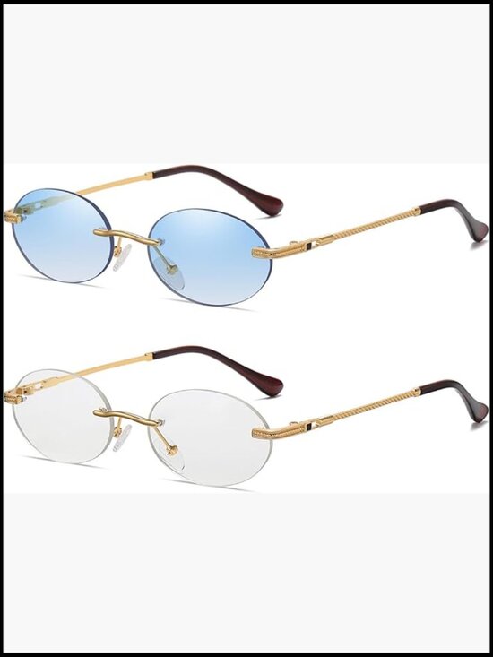 Metal Frame Retro Oval Sunglasses UV400 Protection Rimless main image 7
